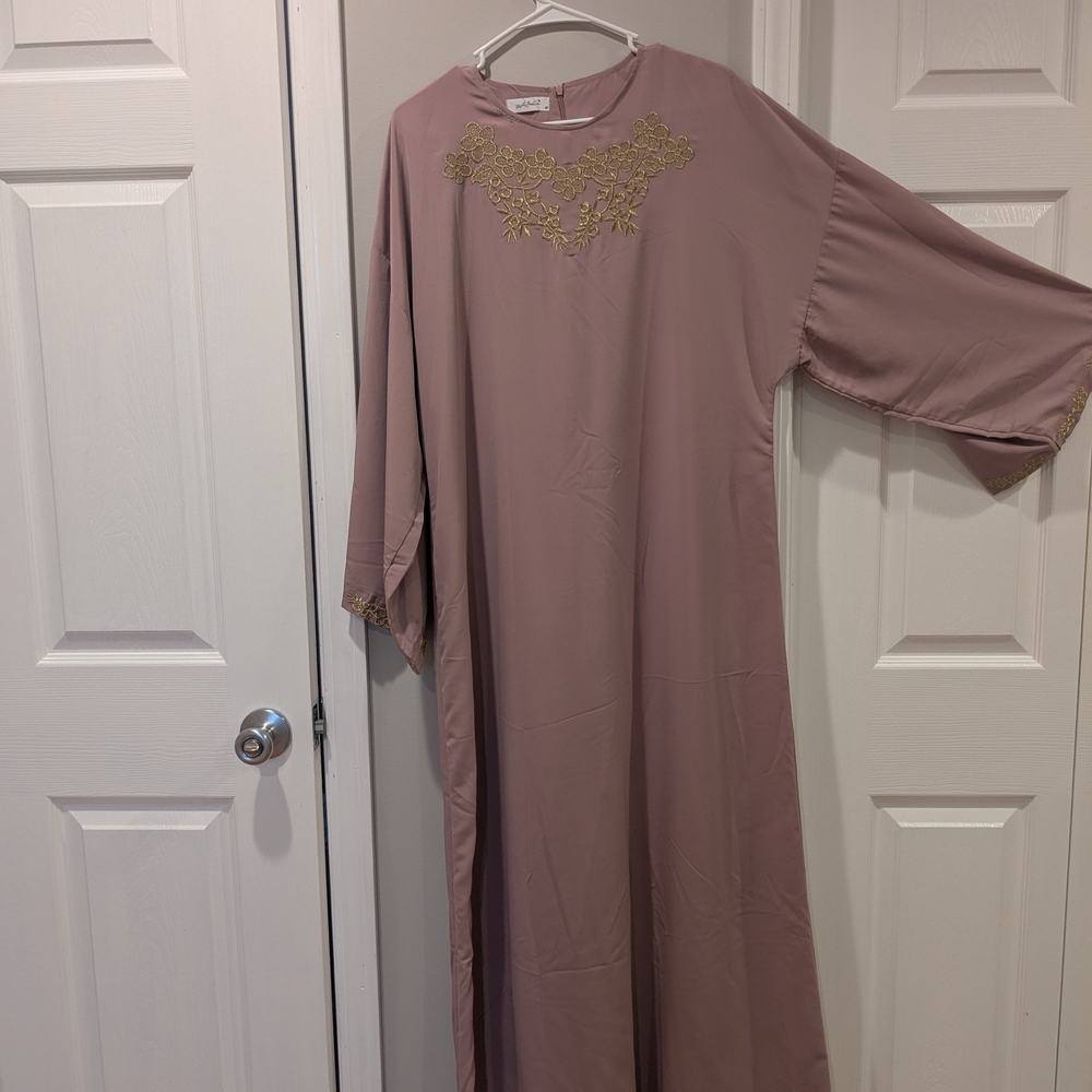 Mauve Pink Abaya with Gold Embroidery